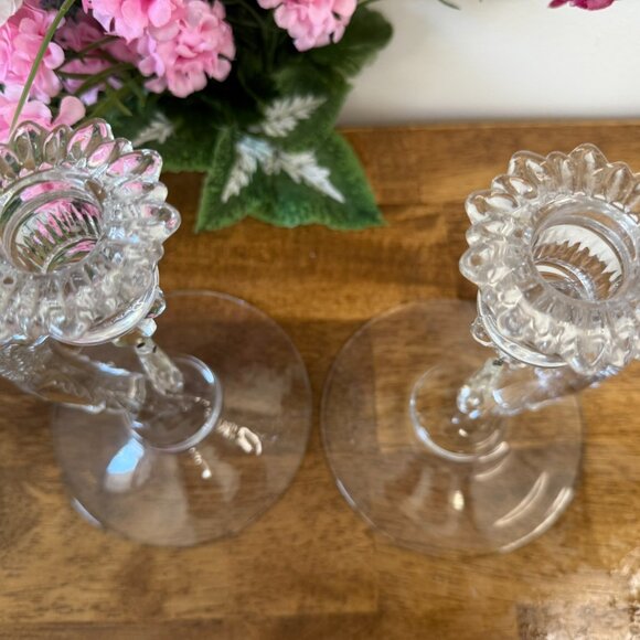 Cambridge Chantilly Martha‎ Crystal Candle Holders Pair Art Deco Etched Prisms - Picture 4 of 7